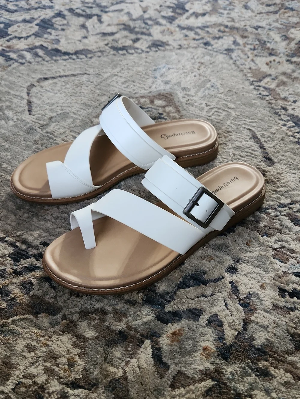 BareTraps White  Buckle Toe-Loop Slide Sandals